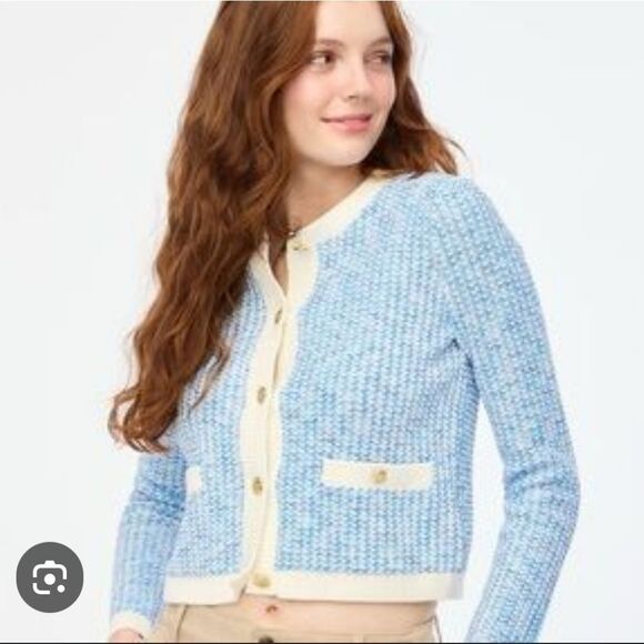J. Crew Sweaters - NWT J crew blue and white tweed cardigan L